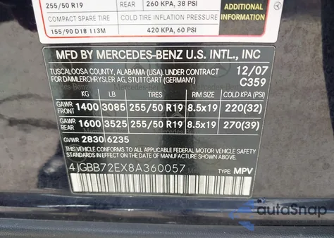 2008 Mercedes-Benz Ml 550 4Matic z USA, uszkodzony, nr VIN 4JGBB72EX8A360057